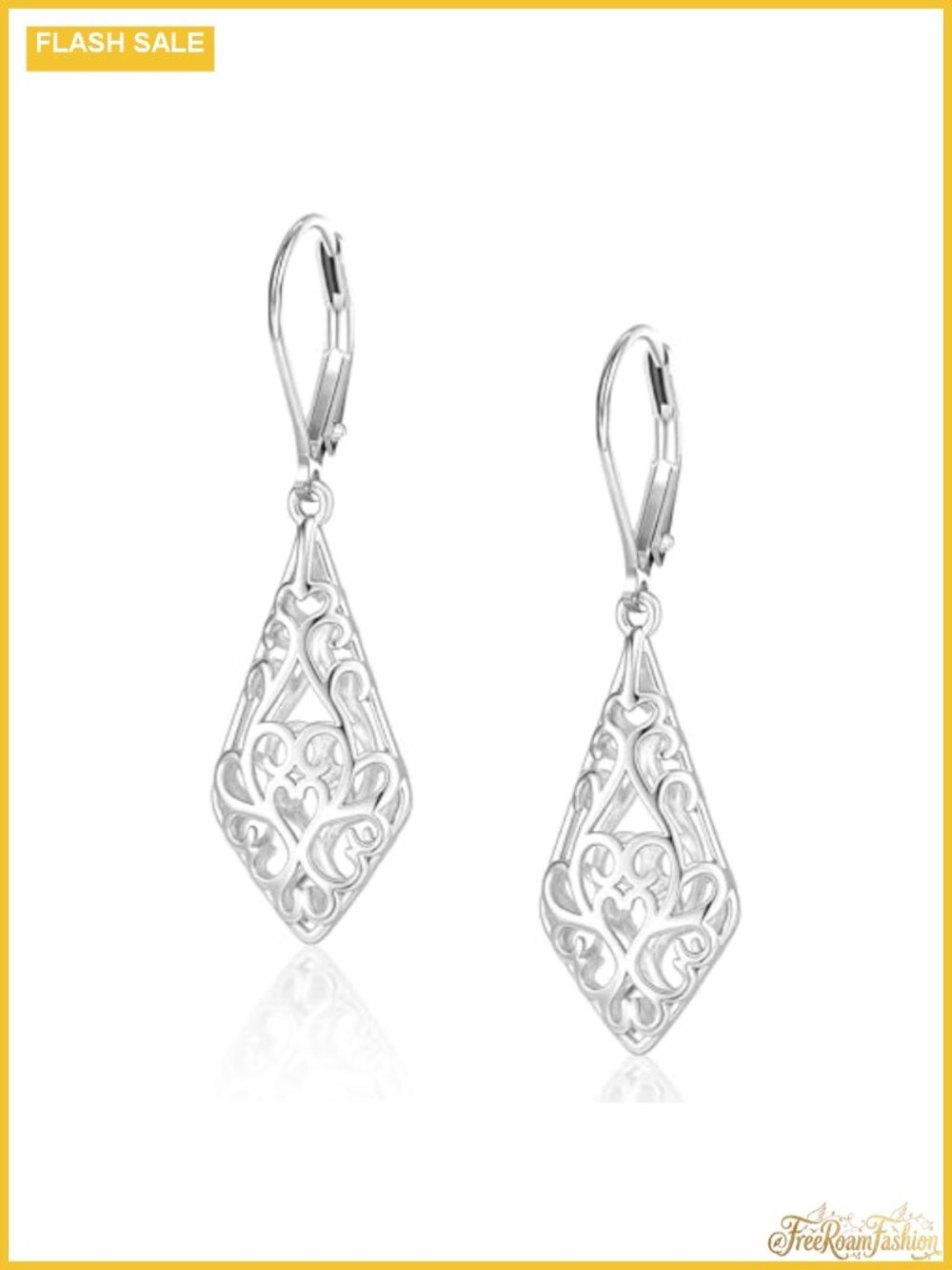 Filigree Dangle Earrings Silver Plated Brass Leverback Drop Earrings